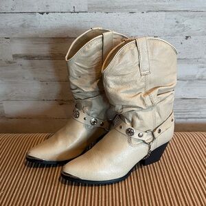 Dingo Cream Western Ankle Boots with Studded Strap